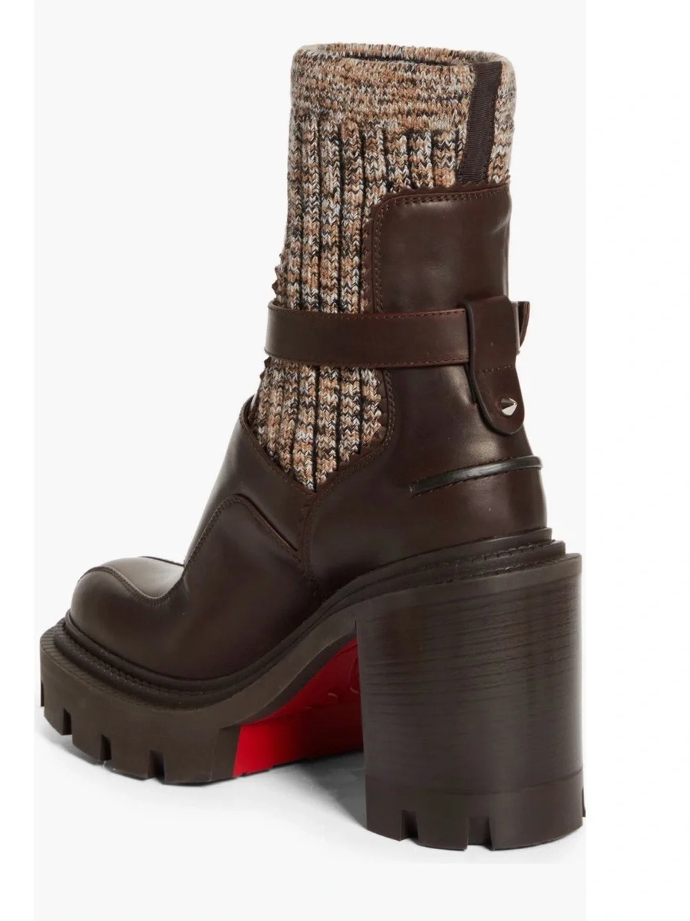 CHRISTIAN LOUBOUTIN CORTINETTA COLLEGE BROWN LEATHER ANKLE BLOCK HEEL BOOT 38.5